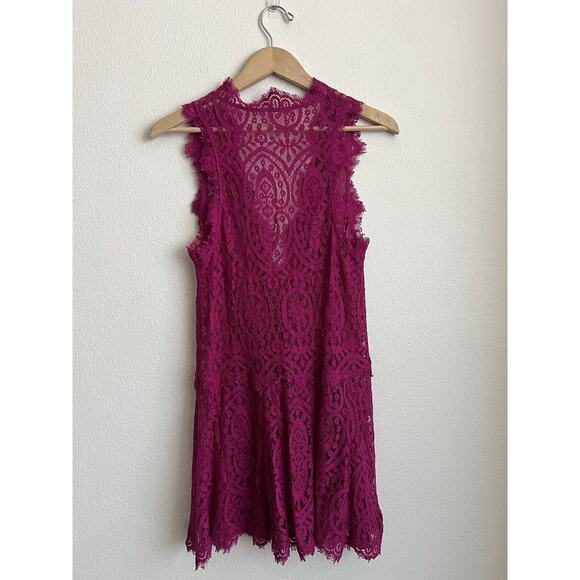 Free People Heart In Two Lace Sheer Mini Dress Pink Size XS Unlined - Picture 5 of 8